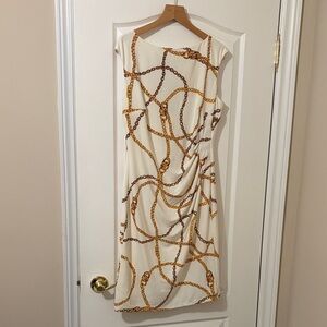 Lauren Ralph Lauren - Cap Sleeve Dress in Cream and Gold Chain Print - NEW